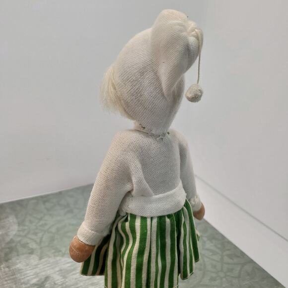 Vintage Polish Wooden Peg Doll 1950s Hat Skirt Jointed Collectible Doll 7 Inch - Picture 7 of 11